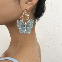 Vintage creative embroidery butterfly alloy earrings