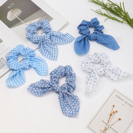 Korean fashion style new blue plaid floral wave dot hair scrunchies's discount tags