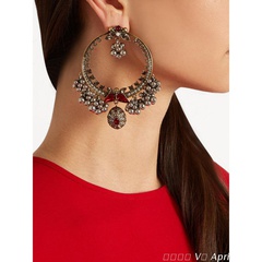 retro baroque style round inlaid gemstone big earrings