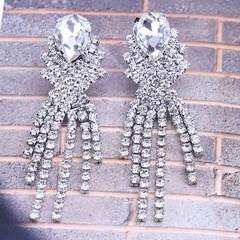 fashion creative maple leaf shape alloy diamond tassel earrings wholesale