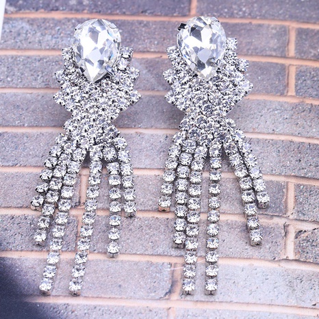 fashion creative maple leaf shape alloy diamond tassel earrings wholesale's discount tags
