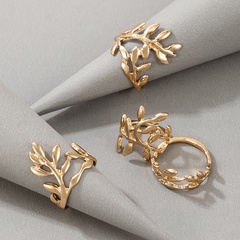 fashion leaf shape alloy ring 4-piece set