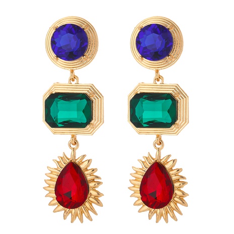 Fashion retro exaggerated geometric color diamond earrings's discount tags