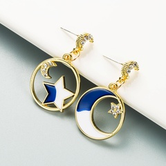 Korean Style Fashion Geometric Star Moon Alloy Oil Drop Earrings
