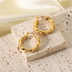 gold-plated stainless steel bread pattern double-strand hemp wreath hoop earrings