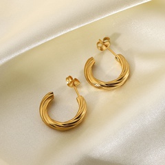 gold-plated stainless steel twisted C-shaped hoop earrings