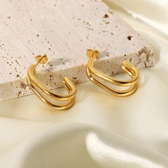 gold-plated stainless steel double C-shaped hoop earrings