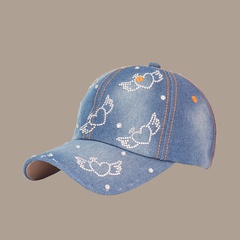 Korean fashion blue rhinestone wings wide-brimmed baseball cap