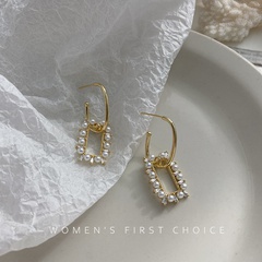 simple geometric square pearl pendent earrings
