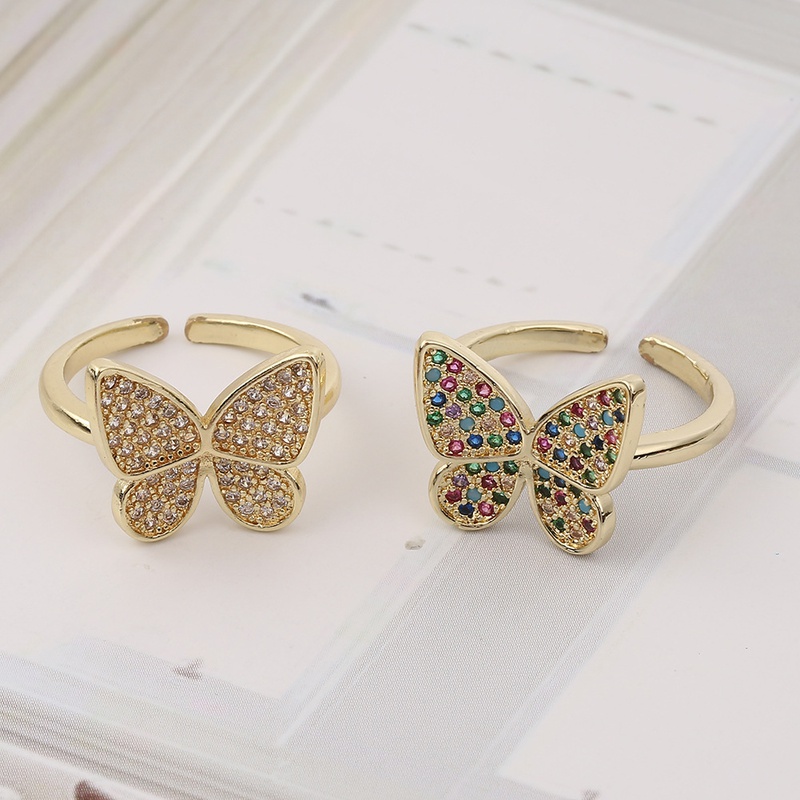 fashion copper microinlaid diamond butterfly adjustable opening ring