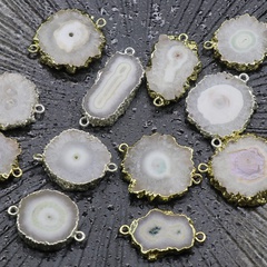 Rough Crystal Irregular Slices Rimmed Double Hole Pendant