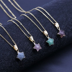 simple semi-precious stone gilt five-pointed star pendant necklace