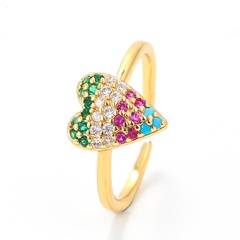 fashion colored diamond peach heart opening adjustable ring