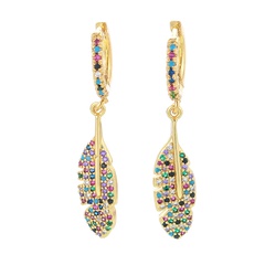 fashion colorful zircon big maple leaf long earrings