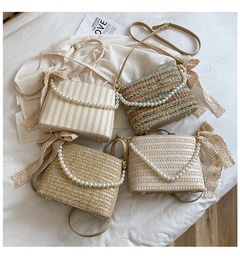 fashion pearl chain armpit straw woven bag