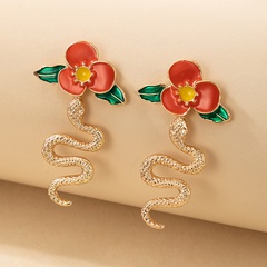 Pendientes de botón de aleación de flores de gota de aceite en forma de serpiente de nueva moda
