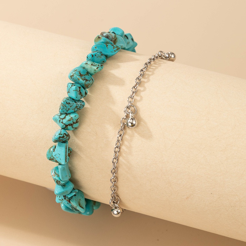 new style bohemian colored gravel turquoise bracelet set