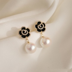 Black rose fashion new style pearl petal earring