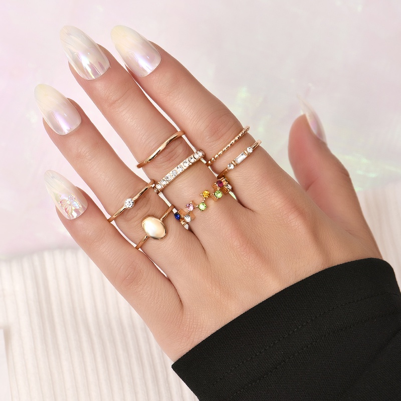 Korean pink alloy electroplated diamond ring set