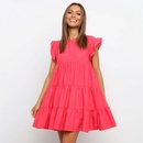 fashion ruffled solid color round neck loose shortsleeved dresspicture9