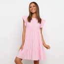 fashion ruffled solid color round neck loose shortsleeved dresspicture11