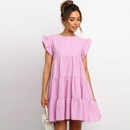 fashion ruffled solid color round neck loose shortsleeved dresspicture12