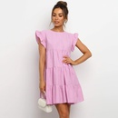 fashion ruffled solid color round neck loose shortsleeved dresspicture13