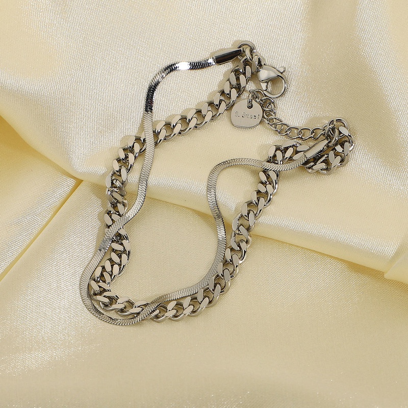 fashion doublelayer flat snake chain stainless steel bracelet