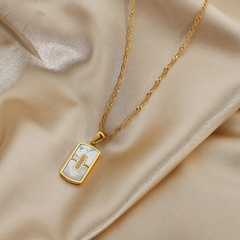 elegant zircon rectangular pendant 18K gold-plated stainless steel necklace