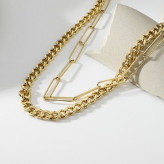 Cuban simple cross double-layer 14K golden titanium steel necklace