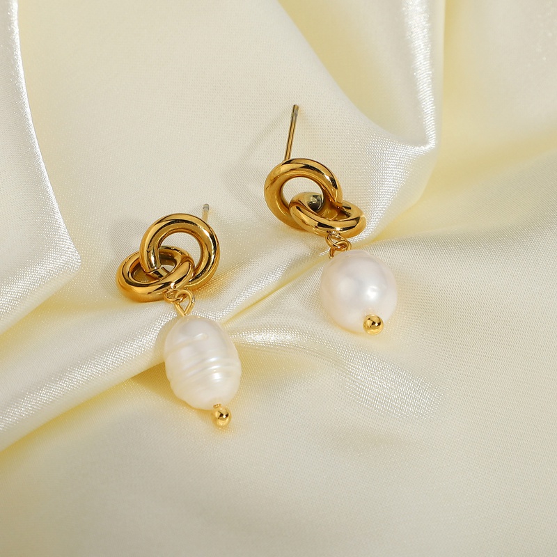 Baroque Pearl Goldplated Stainless Steel Chain Drop Earrings
