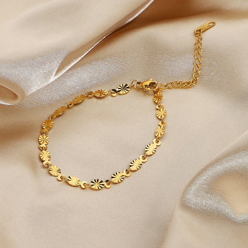 Fashion Handmade Flower Oval Petal Chain Goldplated Stainless Steel Bracelet