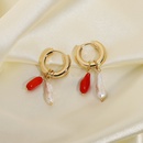 Korean style handwoven natural coral stone freshwater pearl pendant earringspicture9