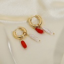 Korean style handwoven natural coral stone freshwater pearl pendant earringspicture11