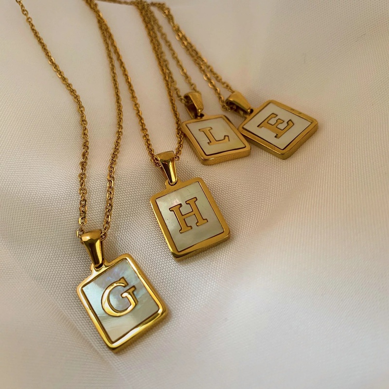 Trendy Letter Rectangular Shell 18K Gold Stainless Steel Necklace