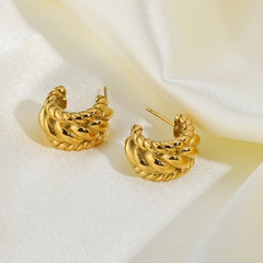 fashion gold-plated C-shaped stainless steel gold-carved hoop earrings