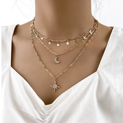 Star moon multi-layer necklace five-pointed star clavicle chain