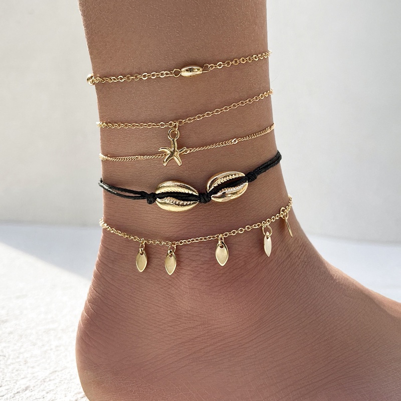 Bohemian starfish shell anklet fivepiece set
