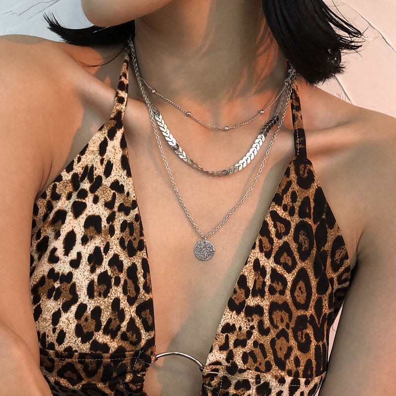 Alloy multilayer necklace geometric disc retro trend chain necklace