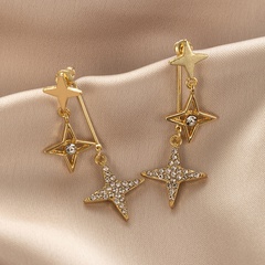 Korea sweet lovely diamond hollow star asymmetric earrings