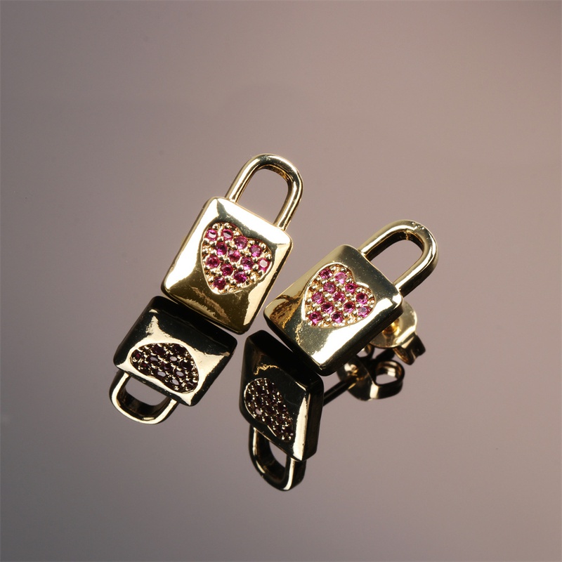 Mode Kupfer eingelegte Farbe Zirkonschloss geschnitzte Ohrringe