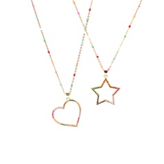 collier pendentif en forme de coeur étoile zircon coloré micro-incrusté de mode