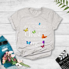 Casual butterfly letters printed short-sleeved T-shirt women
