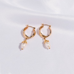 fashion gold thread winding natural freshwater pearl earrings