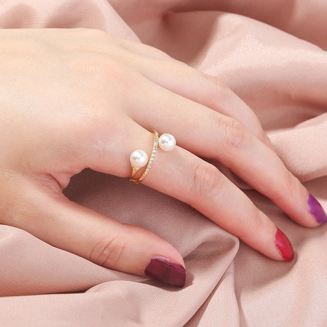 wholesale fashion gold full of zircon pearl opening ring NHAN345286's discount tags