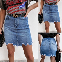 Summer women's casual solid color bag hip denim skirt