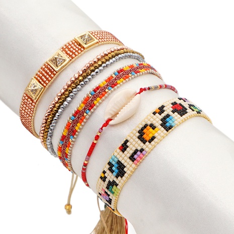 Fashion diamond-studded multi-layered Miyuki bead woven colorful leopard bracelet's discount tags