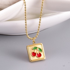 Fashion Small Cherry Epoxy Enamel Square Titanium Steel Necklace