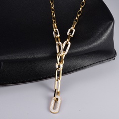 Fashion Rectangle Full Diamond Titanium Steel Necklace Wholesale