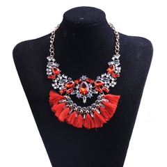 Fashion color tassel inlaid rhinestone alloy necklace wholesale